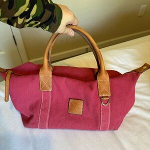 Dooney & Bourke Raspberry Canvas Satchel with Tan Leather Trim